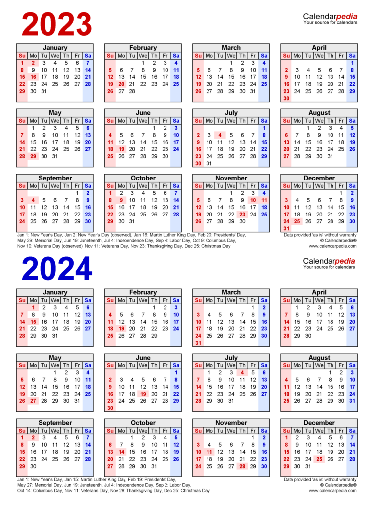 Calendar 2024-2023