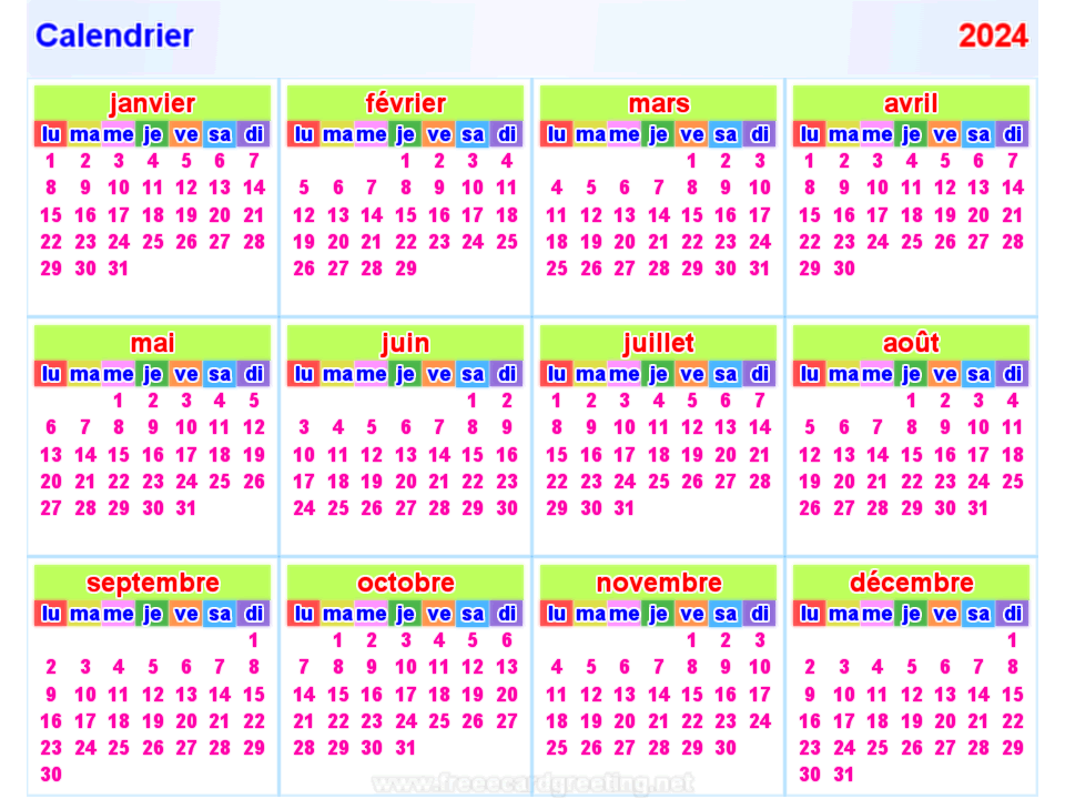 Horizontal Budget Calendar 2024