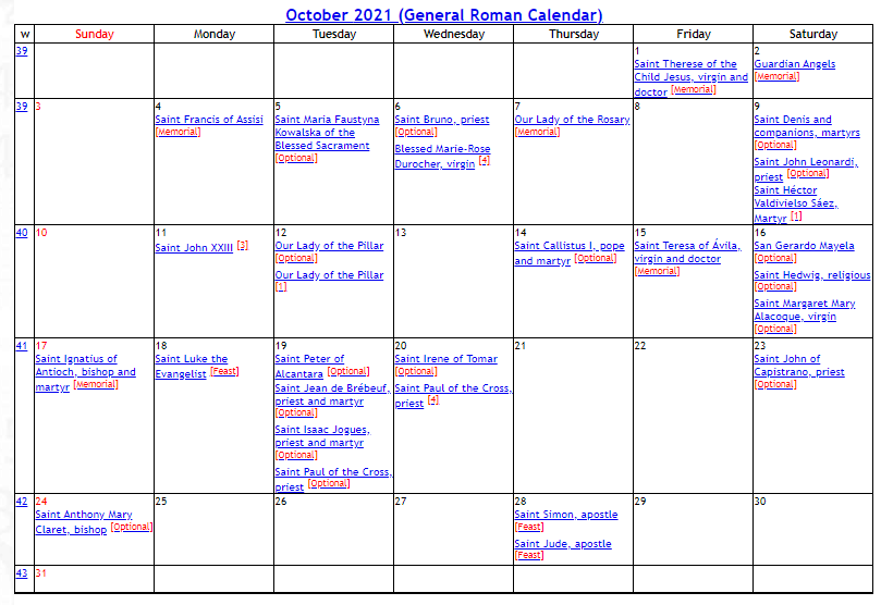 Liturgical Calendar 2021-2024