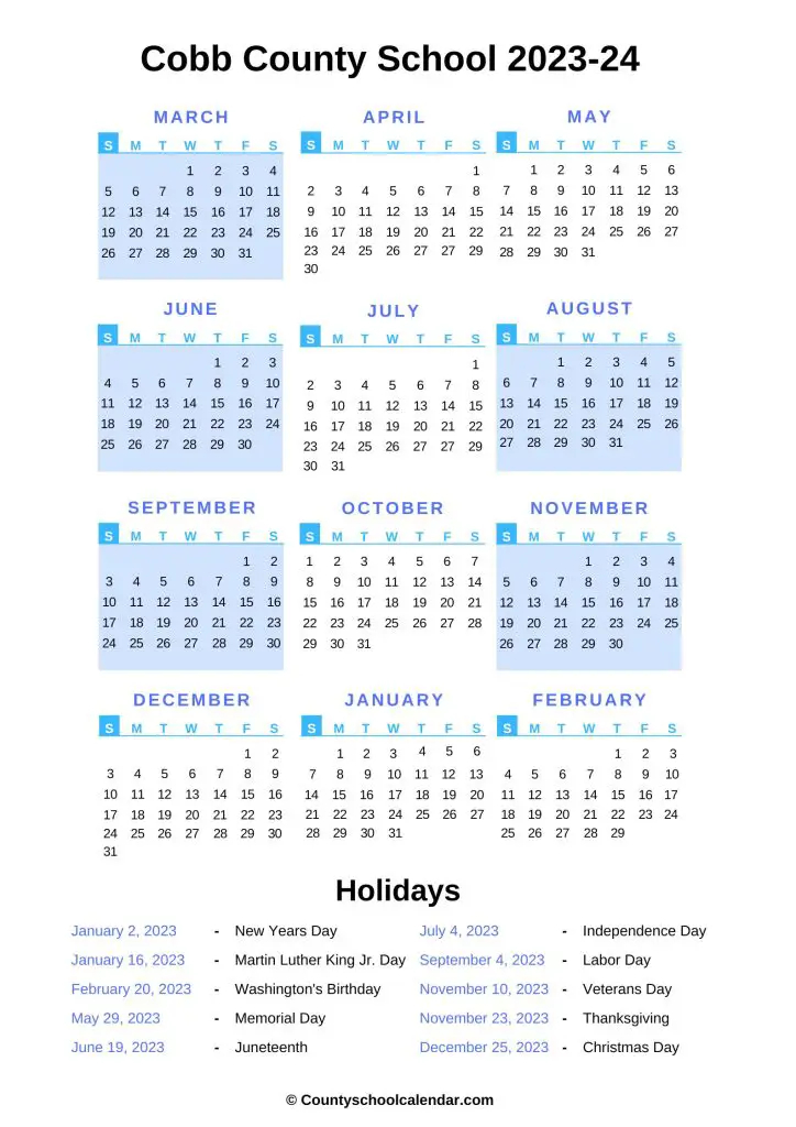 Cobb County School Calendar 202425 2024 Calendar Printable