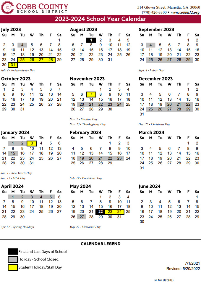 Cobb County School Calendar 2024-25