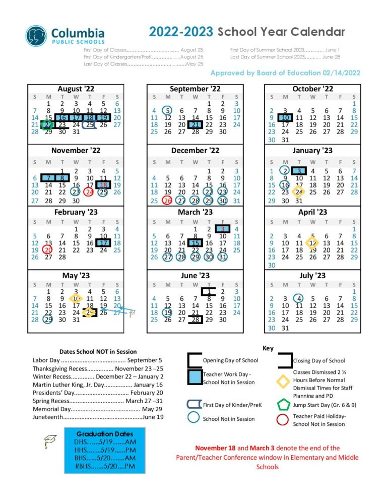 Columbia Public Schools Calendar 2022 2023 In PDF 2024 Calendar Printable