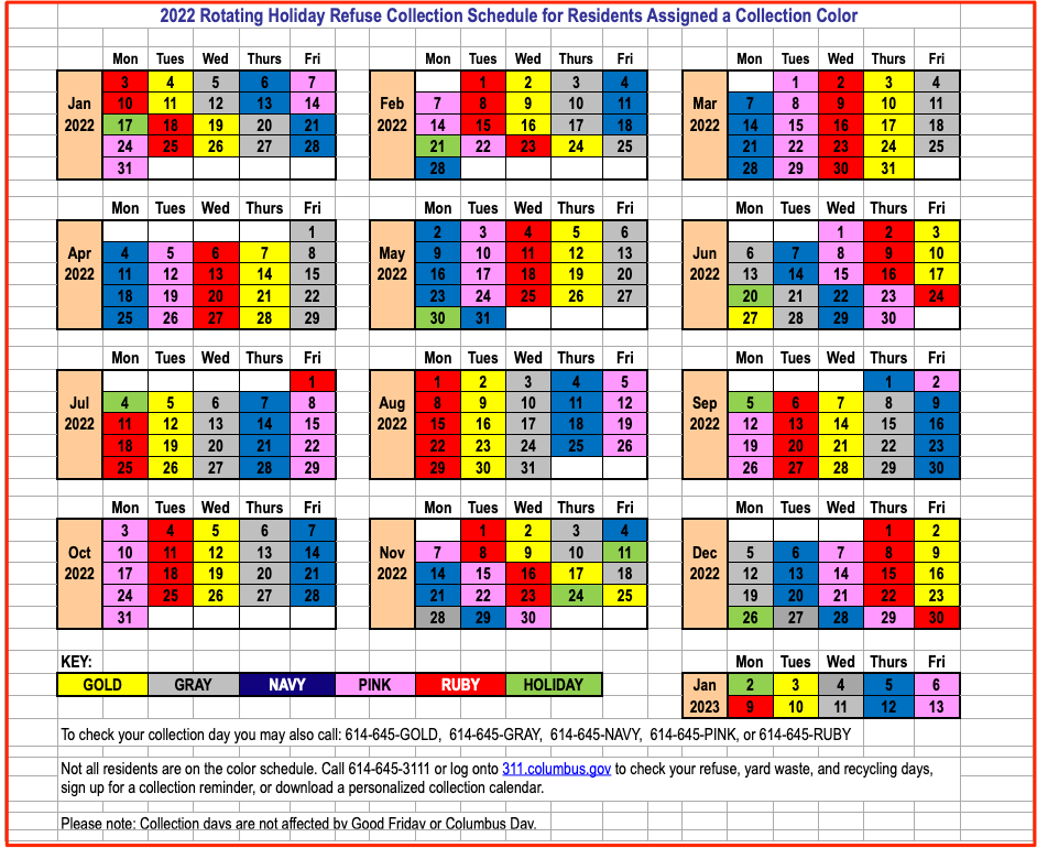 City Of Columbus Trash Pickup Calendar 2024 2024 Calendar Printable