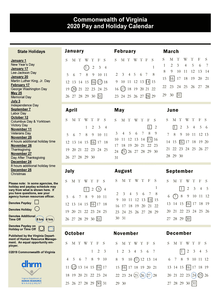 Commonwealth Of Virginia 2024 Pay And Holiday Calendar