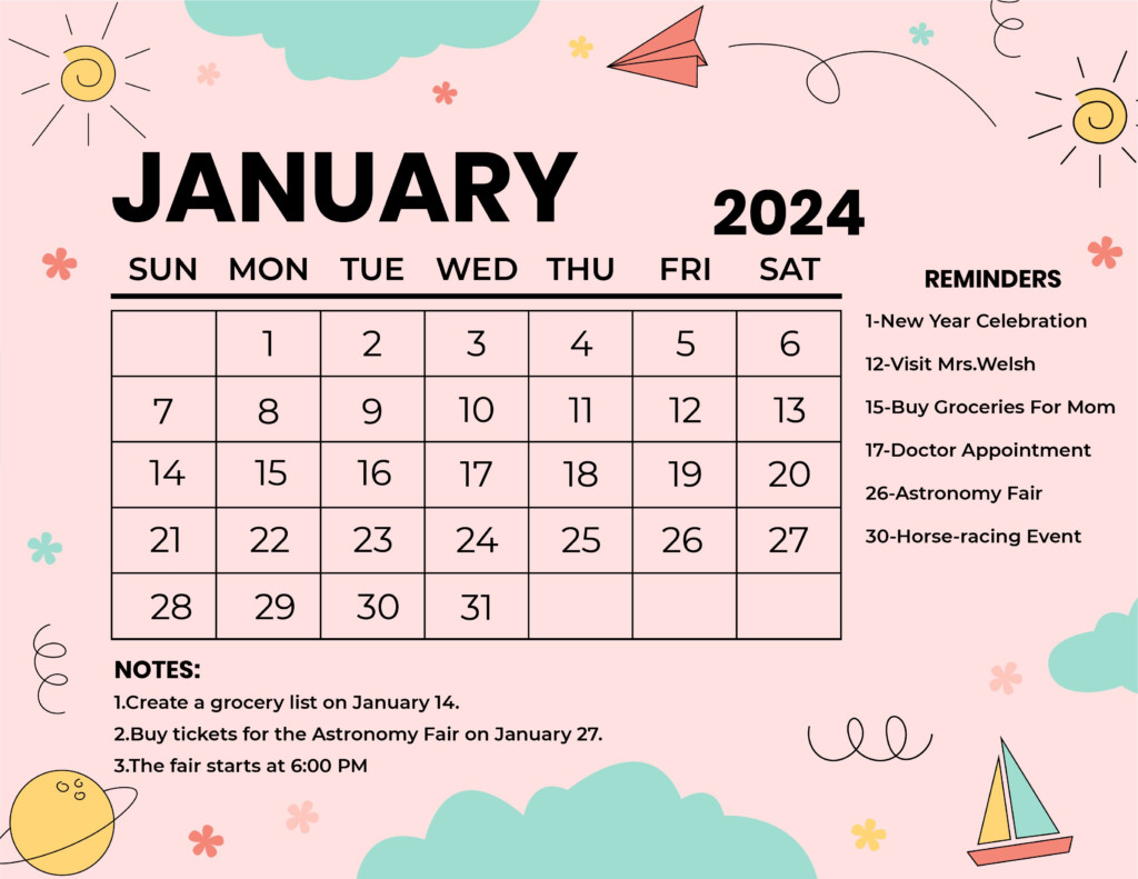 January Monthly Calendar 2024