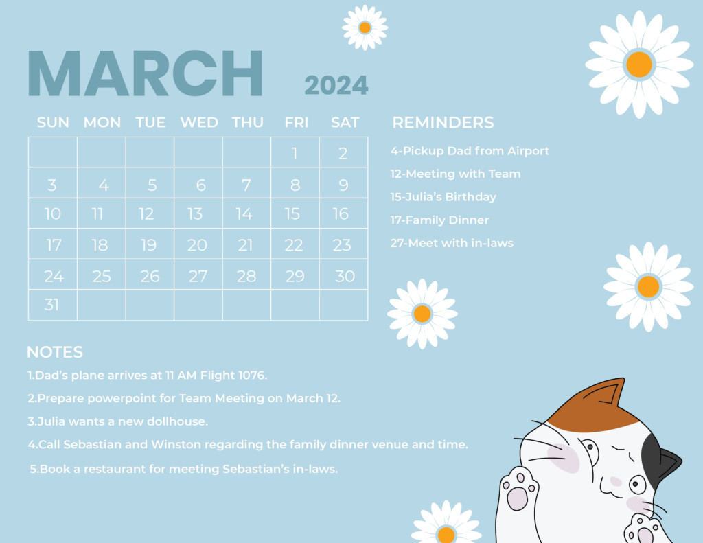 March 2024 Calendar Cute