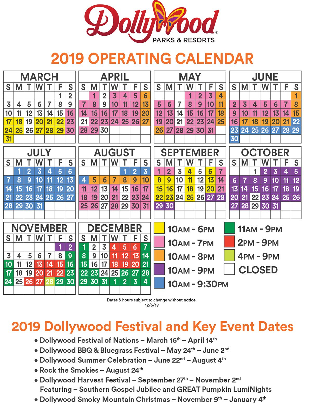 2020 Dollywood Operating Schedule And Hours Dollywood Park Pigeon