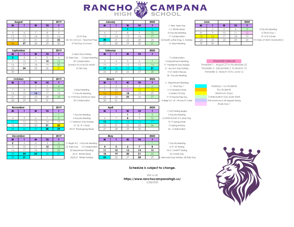 Rancho High School Calendar 2021-2024