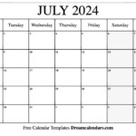 Calendar July 2024 Printable