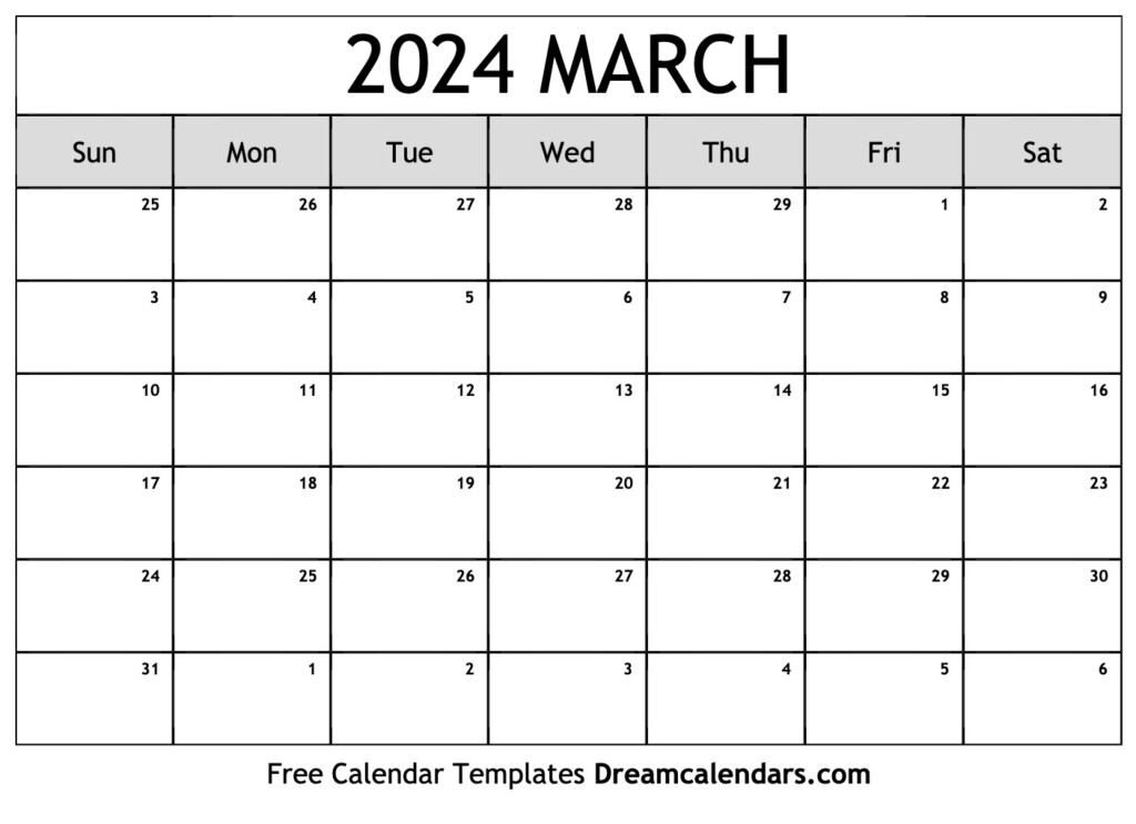 Calendar Template March 2024