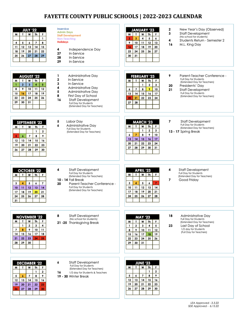 Fayette County School Calendar 2024-25