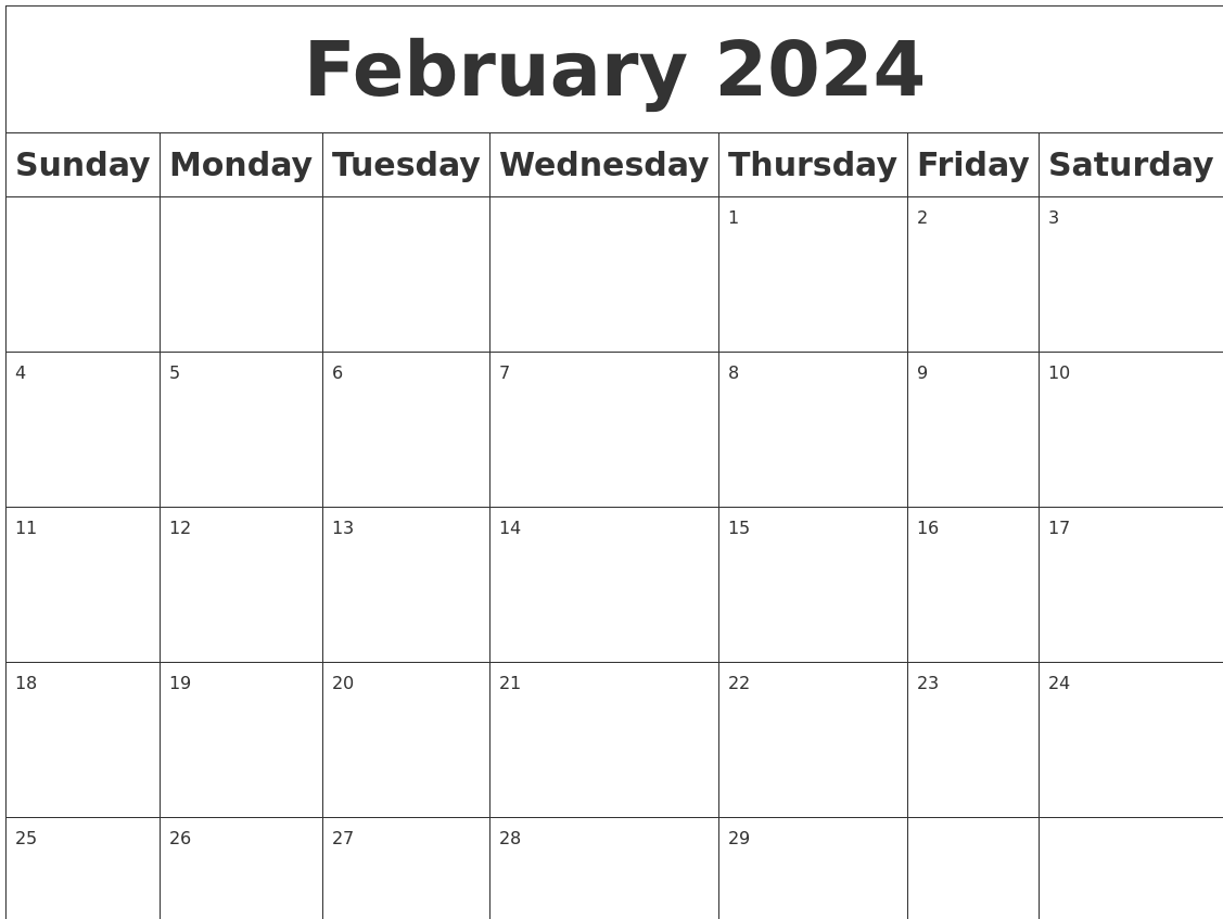 Blank Calendar February 2024 2024 Calendar Printable