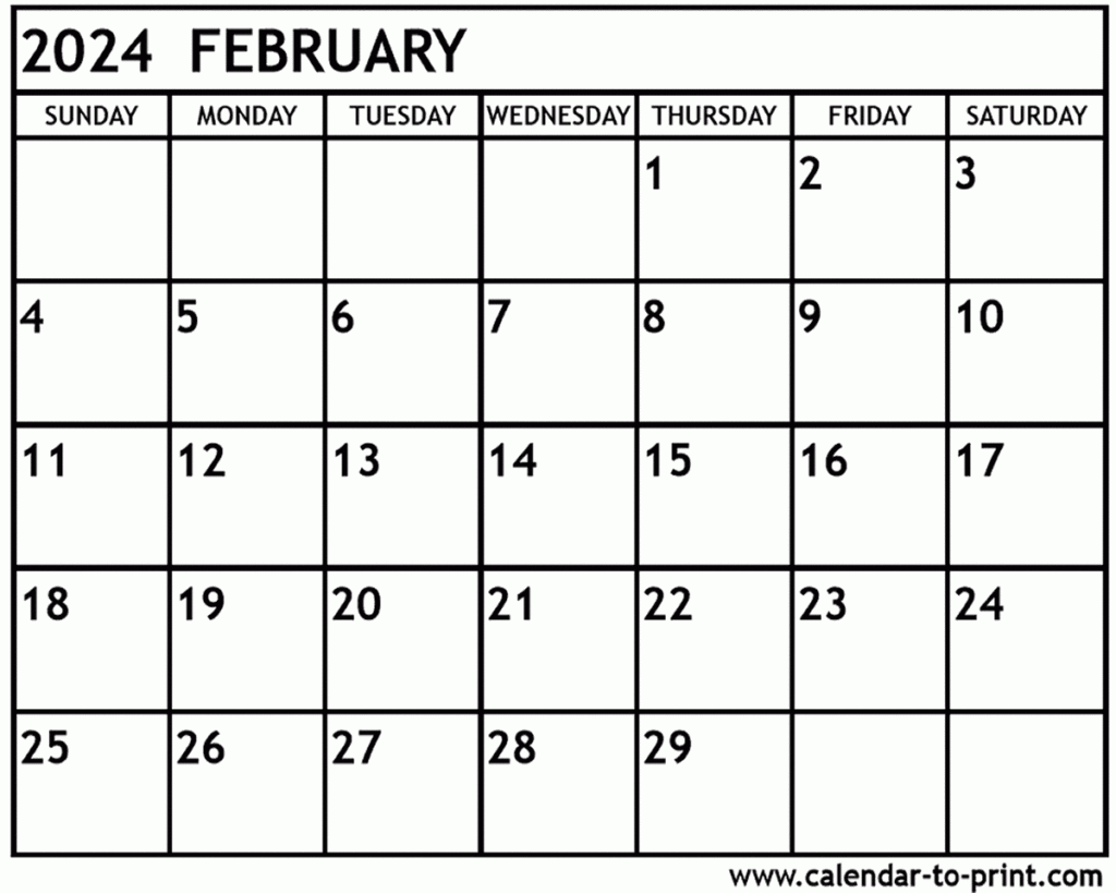 February Calendar 2024 Printable