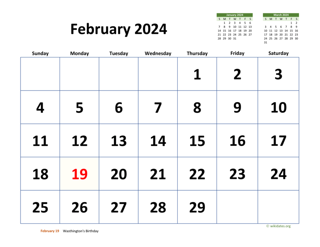 Free February 2024 Calendar