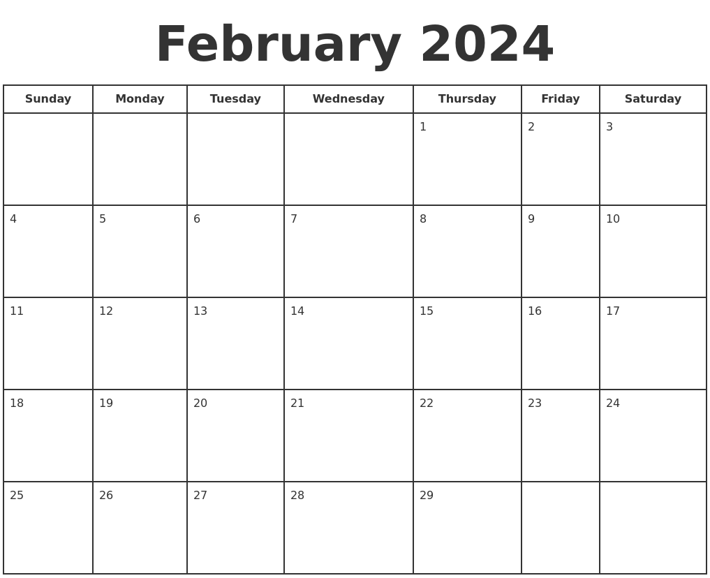 Free Printable February 2024 Calendar