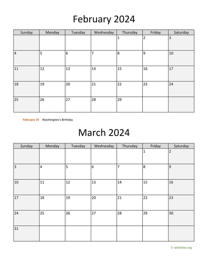 Calendar February March 2024