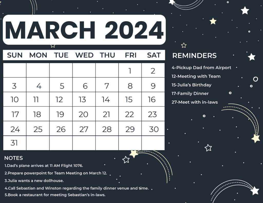 March Calendar 2024 Cute