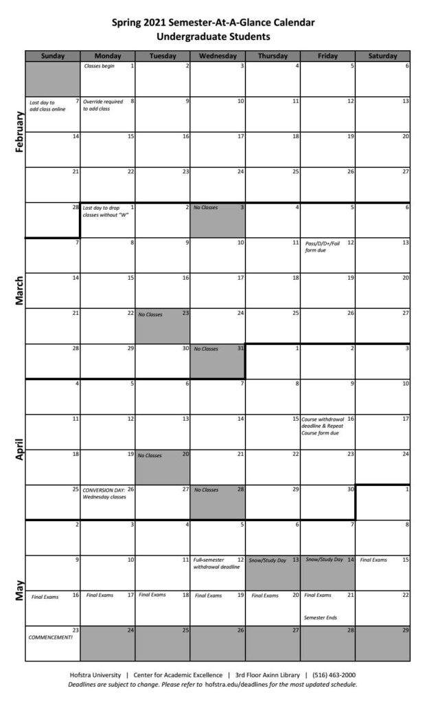 Hofstra University Spring 2024 Calendar