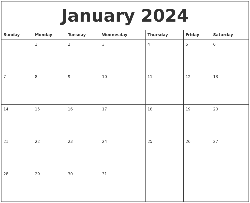 Blank January 2024 Calendar Printable Pdf 2024 Calendar Printable