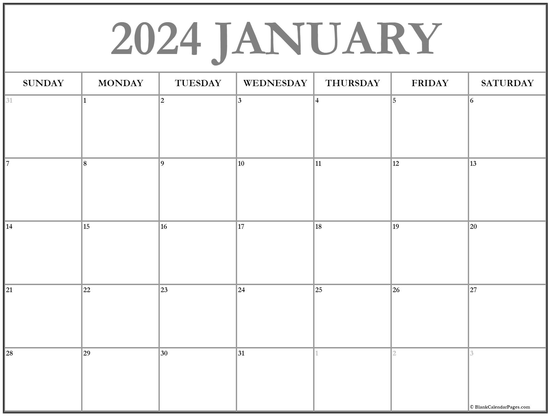 January 2024 Calendar Free Printable - 2024 Calendar Printable