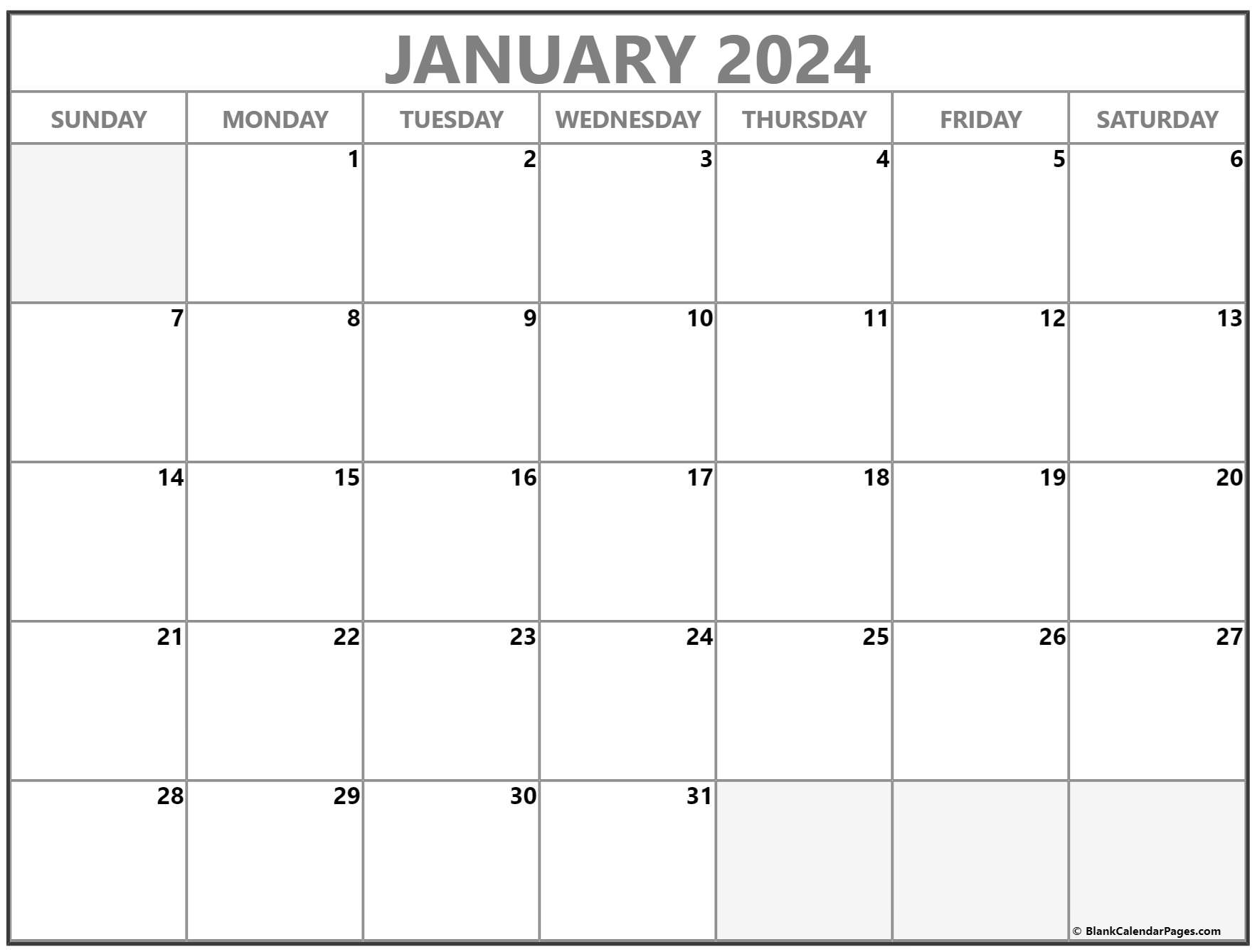 Blank January 2024 Calendar Printable 2024 Calendar Printable