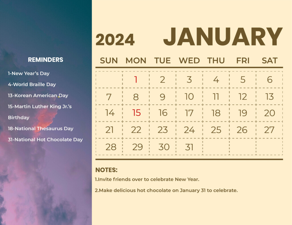 2024 January Calendar With Holidays