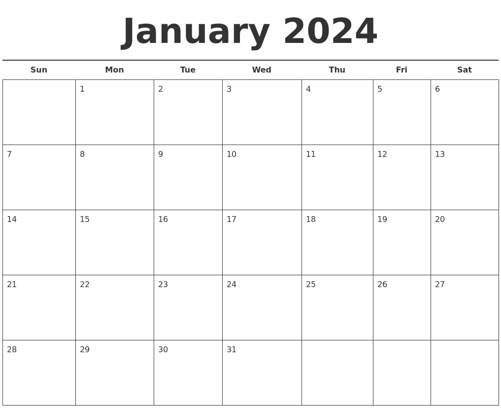 Printable January 2024 Calendar Pdf 2024 Calendar Printable
