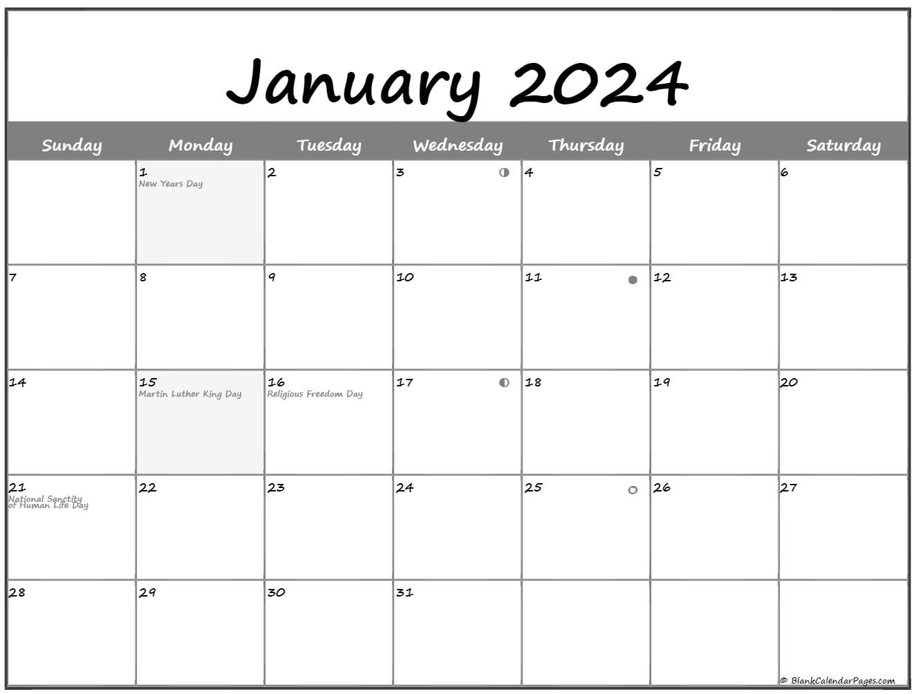 Moon Phase Calendar January 2024 2024 Calendar Printable