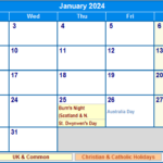 Jan 2024 Calendar With Holidays