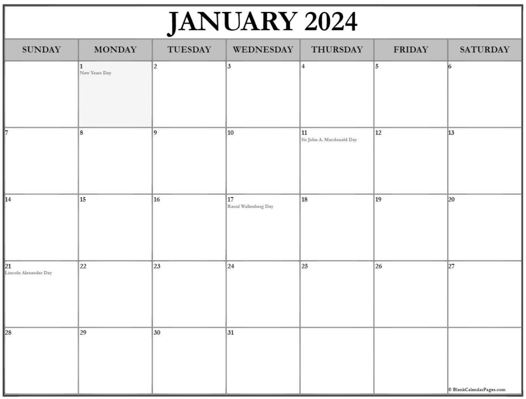 2024 January Calendar With Holidays