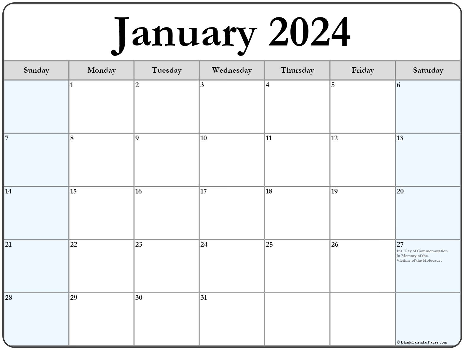 2024 January Calendar With Holidays 2024 Calendar Printable