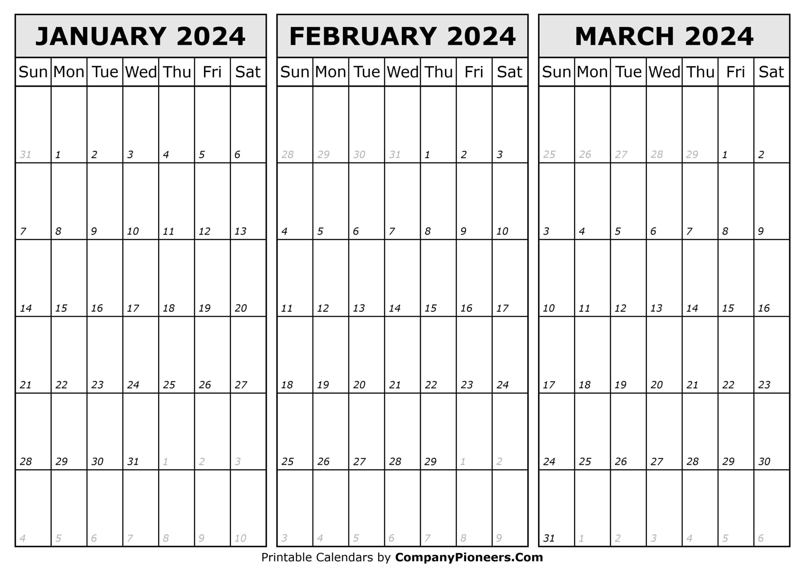 January February March 2024 Calendar 2024 Calendar Printable