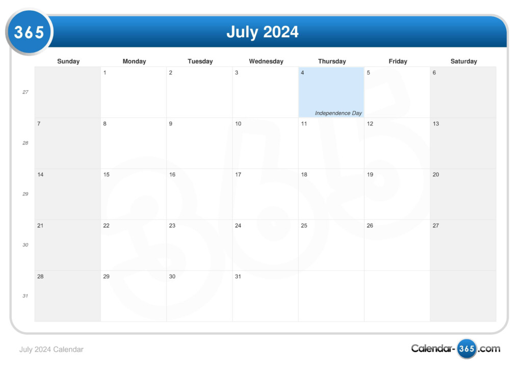 Calendar For July 2024