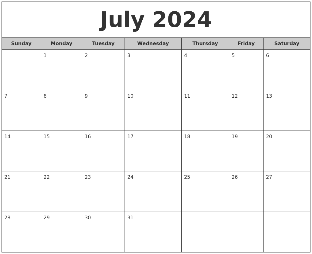 July 2024 Free Printable Calendar