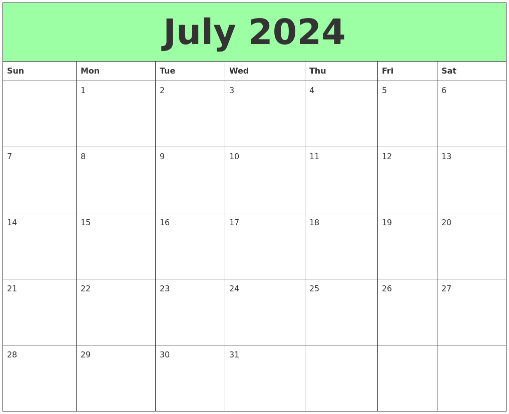 Calender For July 2024