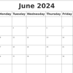 Blank June 2024 Calendar Editable