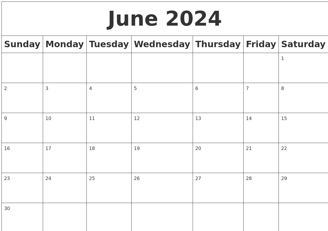 Blank June 2024 Calendar Editable - 2024 Calendar Printable