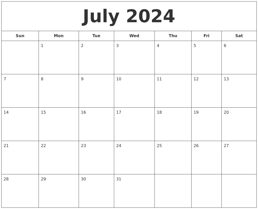 Printable Calendar 2024 June 2024 Calendar Printable