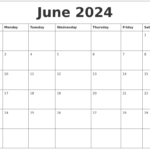 Blank June 2024 Calendar Editable