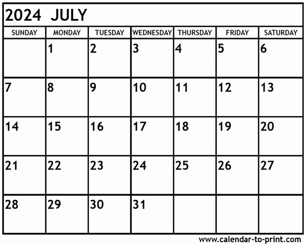 June/july Calendar 2024