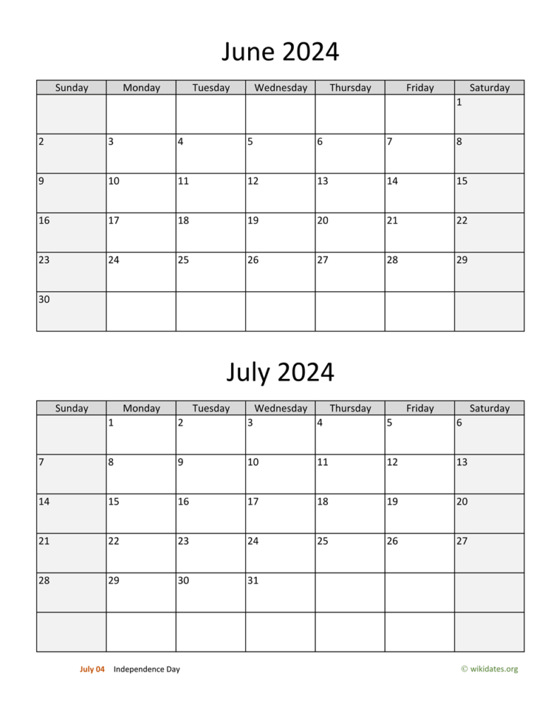 Calendar 2024 June July