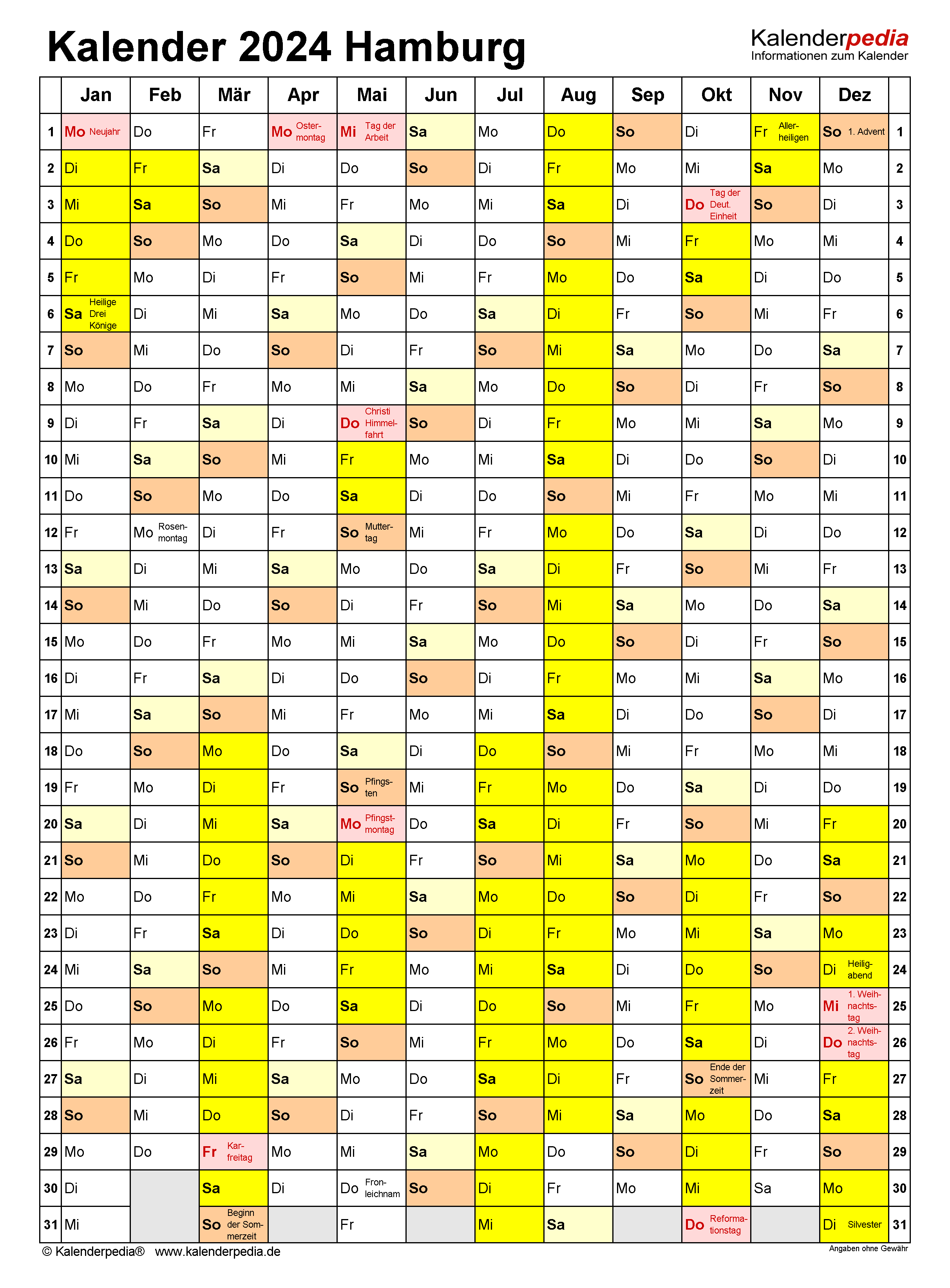 Kalender 2024 Ferien Hamburg Feiertage - 2024 Calendar Printable