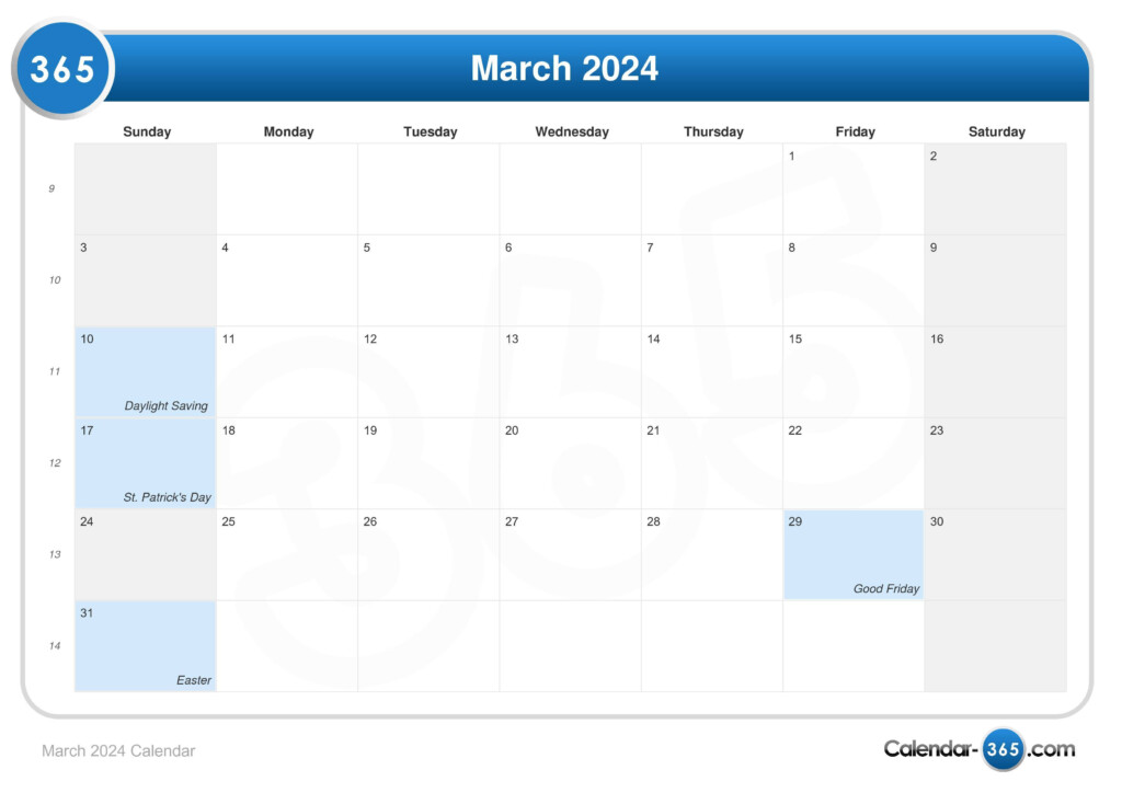 March Calendar 2024 Wallpaper