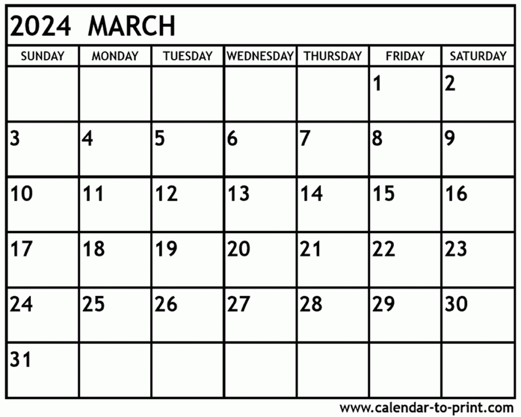 Free Printable Calendar 2024 March