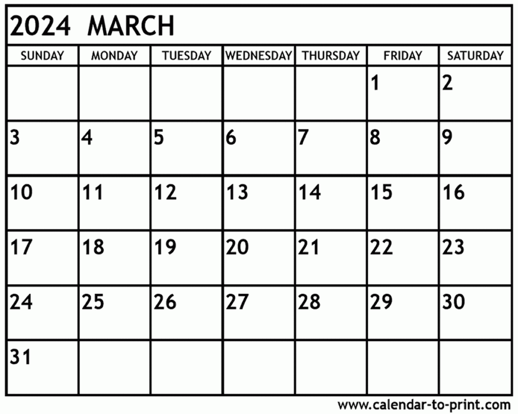 Printable Calendar For March 2024