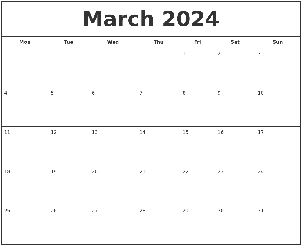 March 2024 Calender