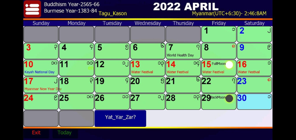 Myanmar Calendar 2024