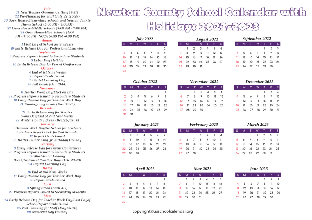 Newton County School Calendar 2024-25