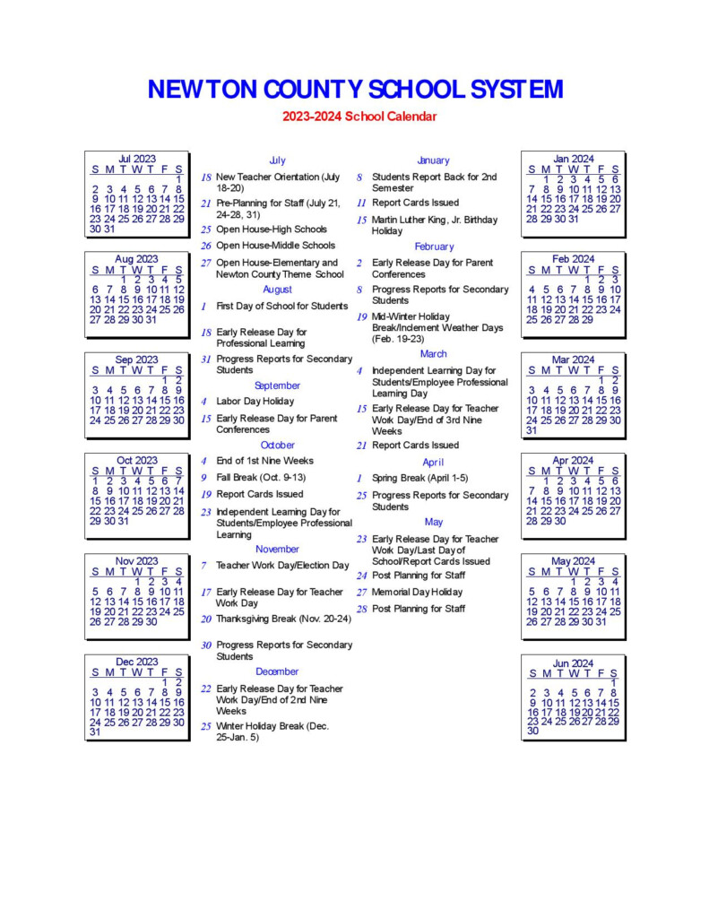 Newton County School Calendar 2024-25