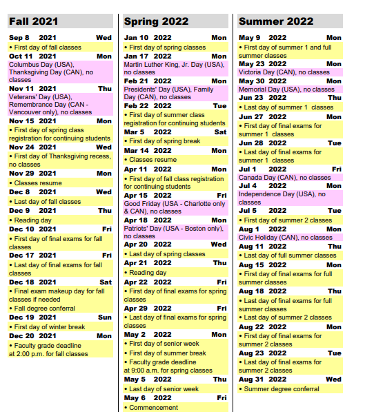 Northeastern Academic Calendar 2021-2024